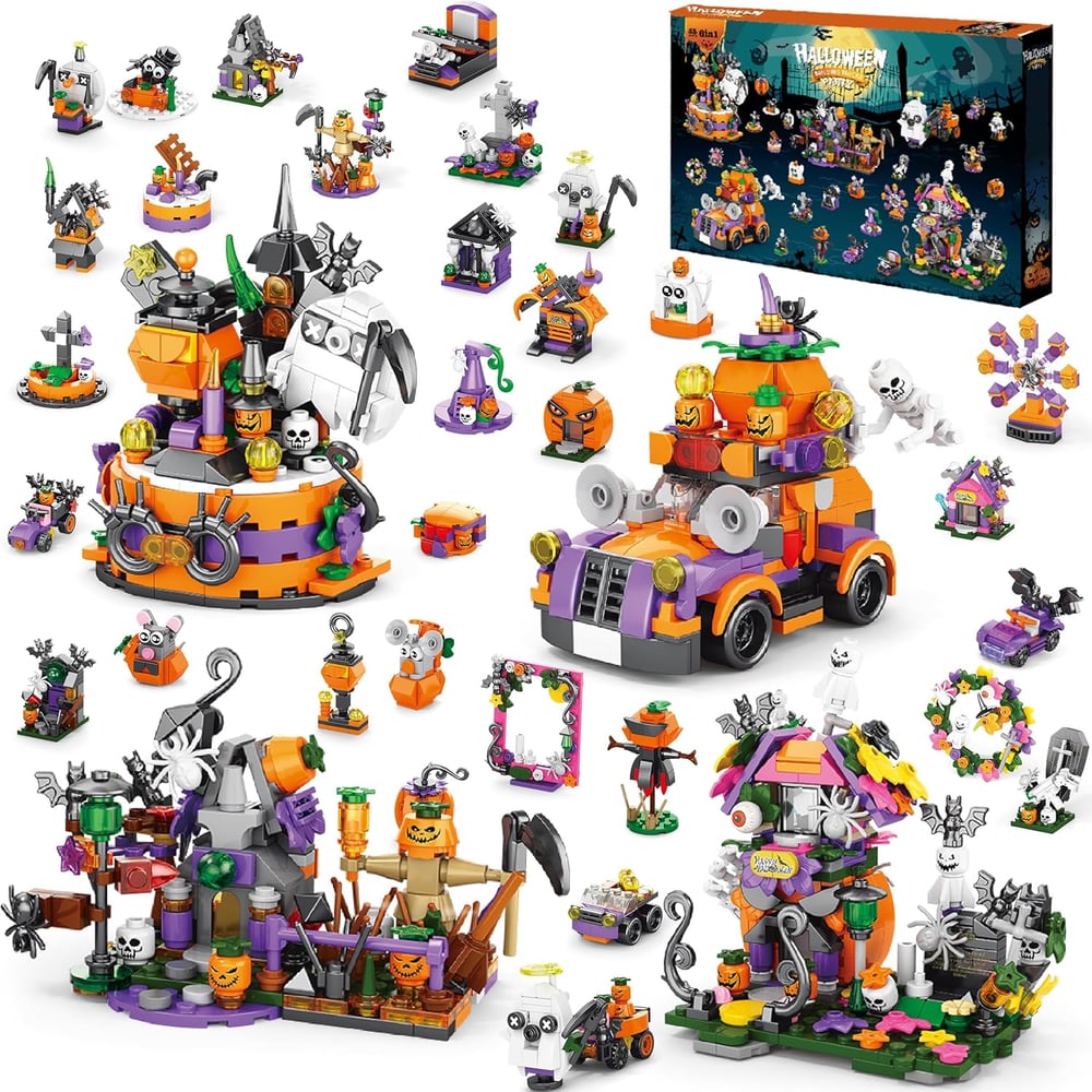 31-Day Halloween Advent Calendar | Spooky Haunted House, Ghosts, Bats & Pumpkins Building Block