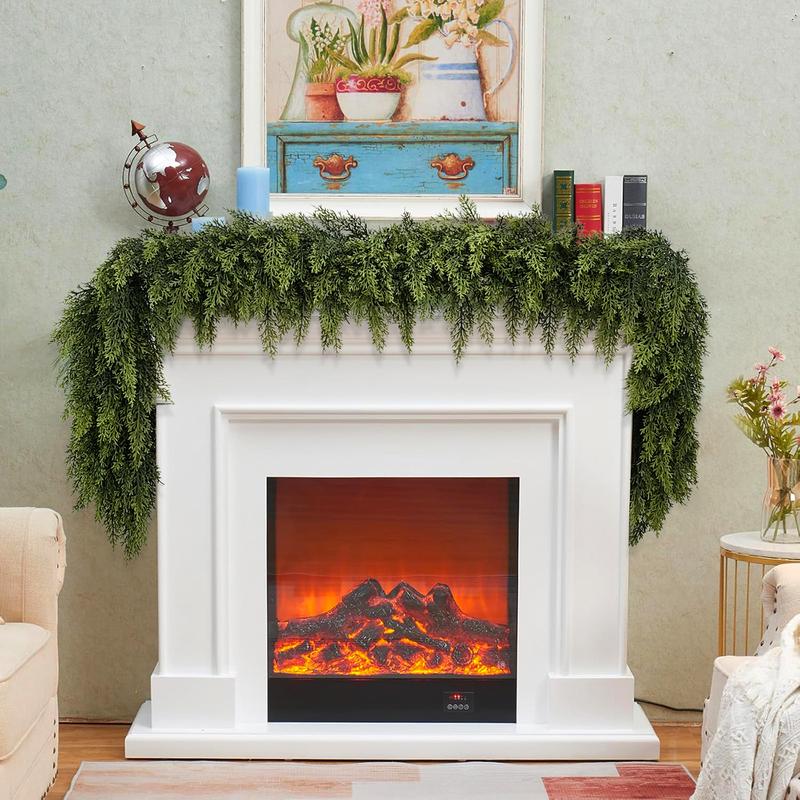 2 Pcs Artificial Cedar Garlands, Real Touch Winter Cedar Garland, Green Artificial Greenery Pine Garland for Table, Mantle, Wall, Indoor, Outdoor Christmas Decorations