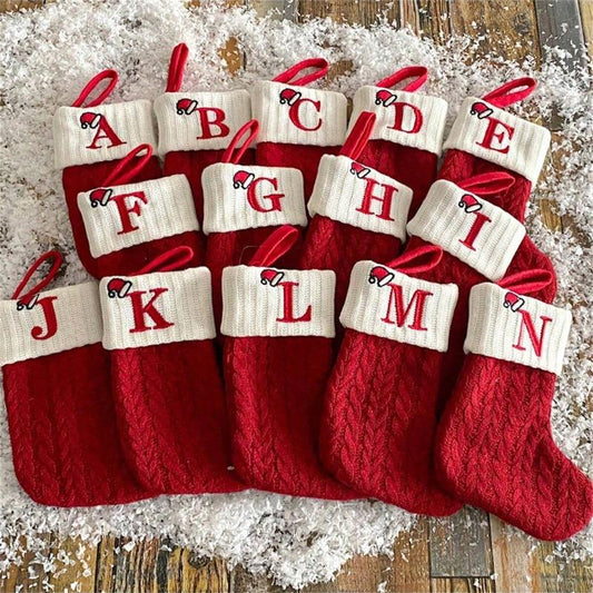 Knitted Letter Christmas Stocking, Personalized Initial Xmas Sock, Fireplace Hanging Decor, Holiday Party Gift, Home Decoration