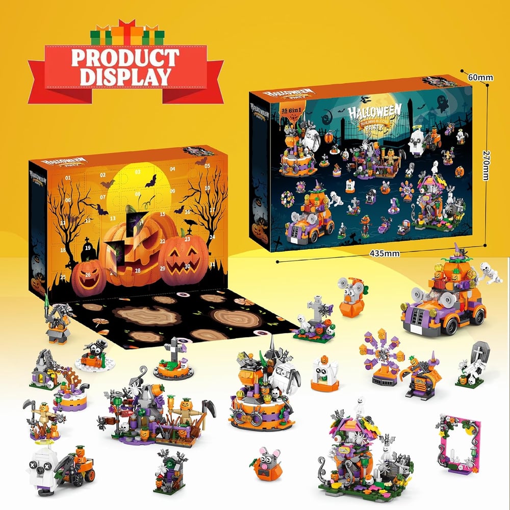 31-Day Halloween Advent Calendar | Spooky Haunted House, Ghosts, Bats & Pumpkins Building Block