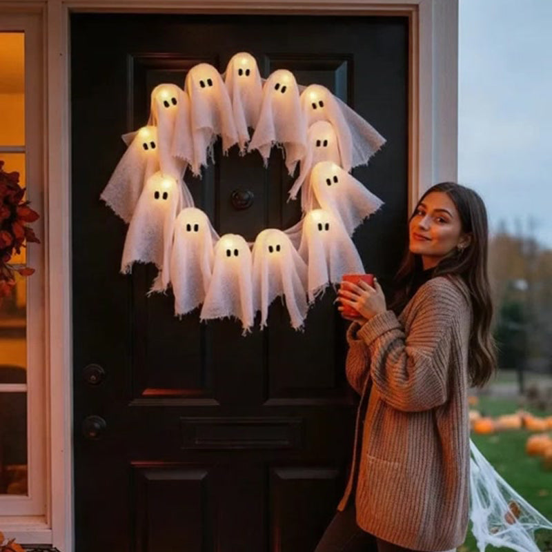 Halloween Light Ghost Wreath Front Door Arrangement Pendant
