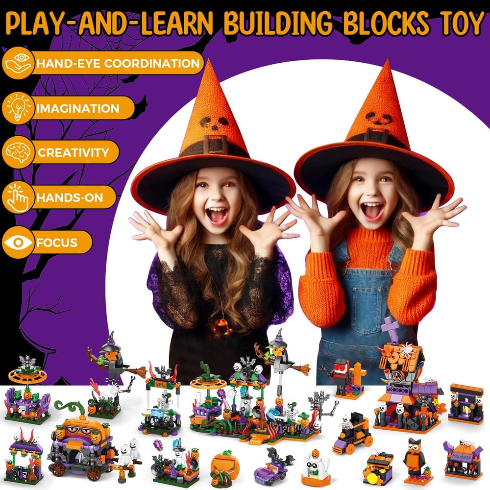 31-Day Halloween Advent Calendar | Spooky Haunted House, Ghosts, Bats & Pumpkins Building Block